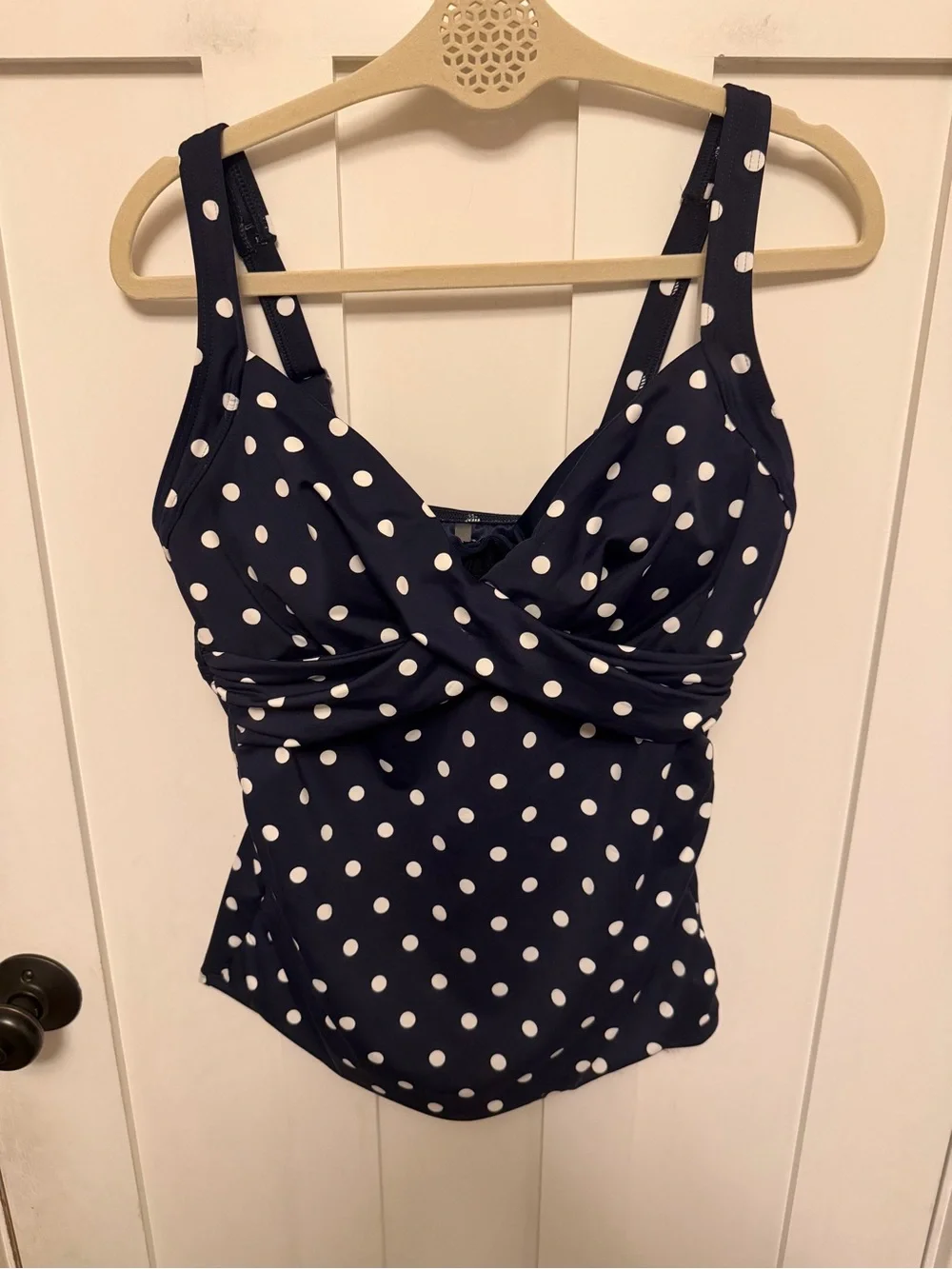 Lands' End Tummy Control V-Neck Underwire Tankini Swimsuit Top polka dot 8 DD